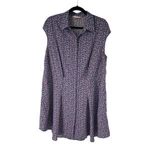 Tory Burch Blue Red Printed Mini Shirt Dress Full‎ Button Front 14 Women